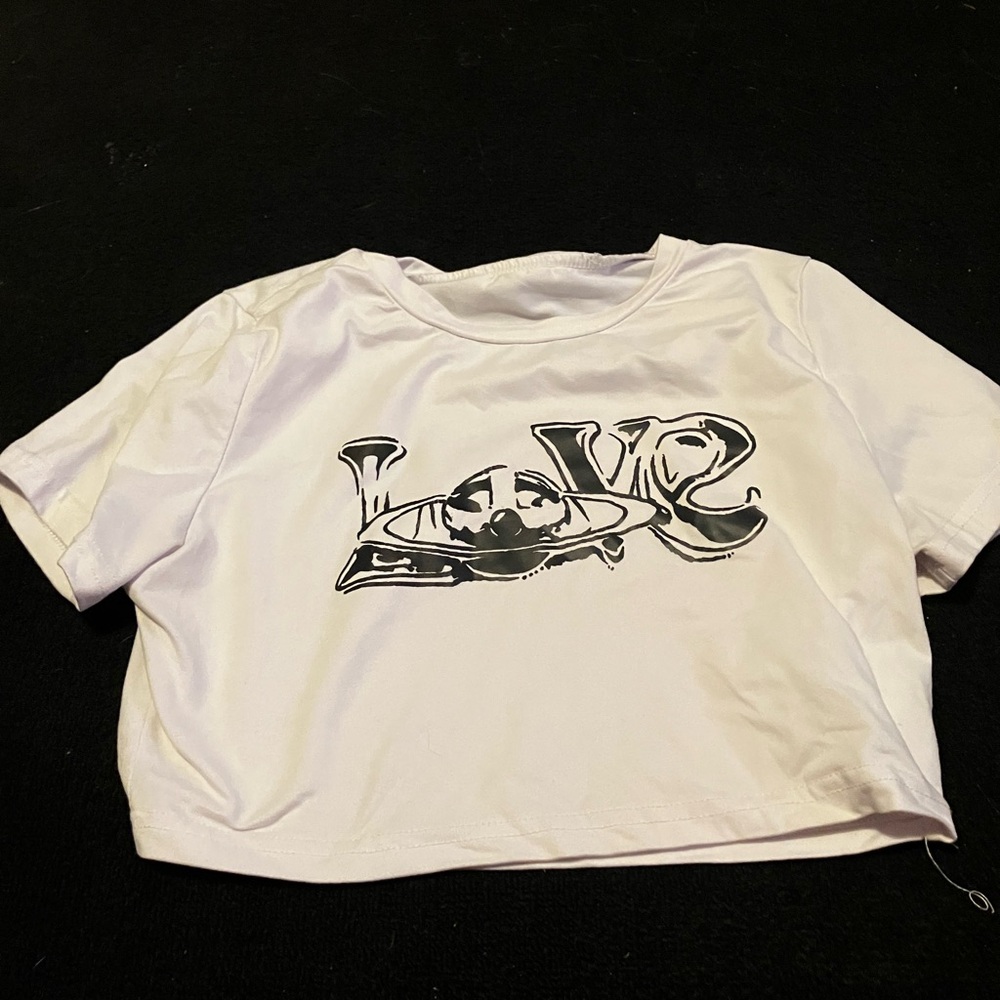 SHEIN White Crop Top with Tropical Graphic Design